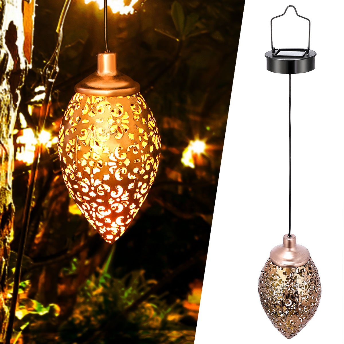 iscooter LED Solarleuchte LED Solar Laterne Hängend Metall Solarlampe