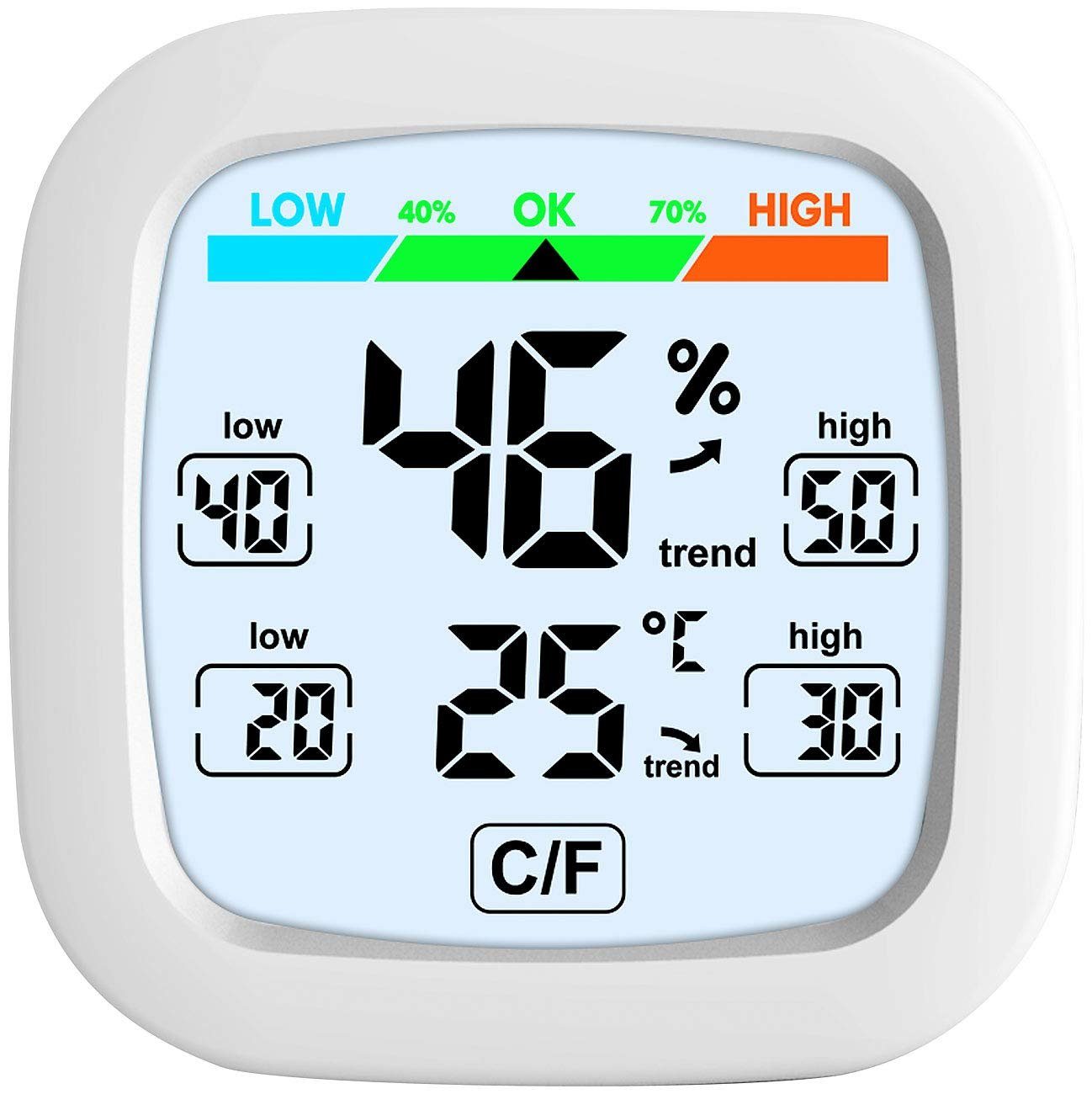 infactory Raumthermometer Digitales Hygrometer mit Thermometer Trendanzeige Magnete & Standfuß