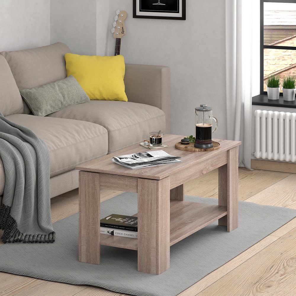 Vicco Couchtisch Lorenz, Sonoma, 100 x 50 cm mit Liftfunktion (1-St), Kippbar