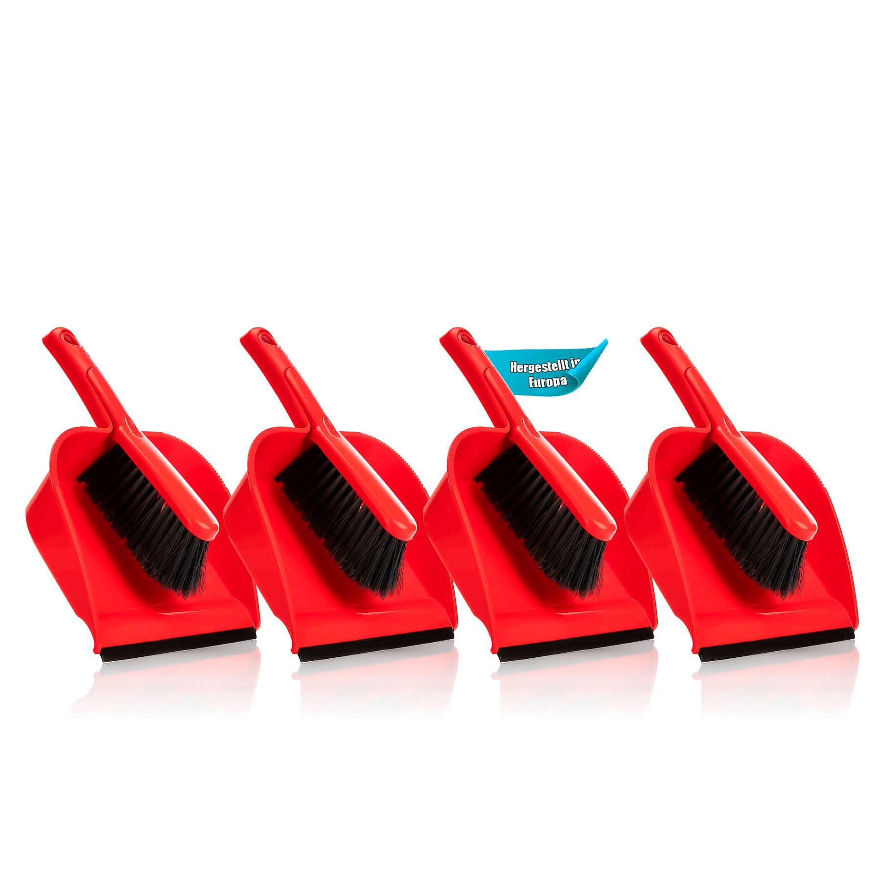 BigDean Kehrgarnitur 4 Stück Kehrschaufel Set in Rot – Handfeger mit stabilen Kehrblech, Haushalt, (Spar-Set, 4-tlg., 4er set), Haushaltskehrset aus Kunststoff mit aufhänge Ösen