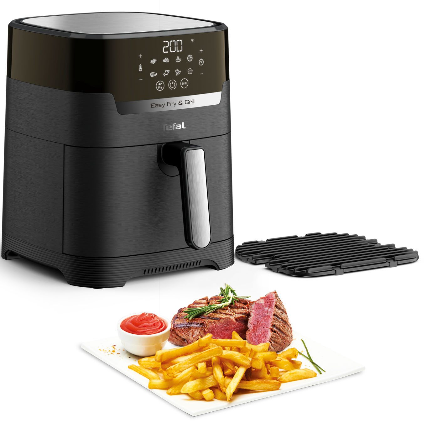 Tefal Heißluftfritteuse Easy Fry & Grill Precision, 2-in-1 Heissluftfritteuse & Grill, 1550 W, XL Kapazität, 8 Programme, weniger Fett, Druckguss-Grillrost, EY5058