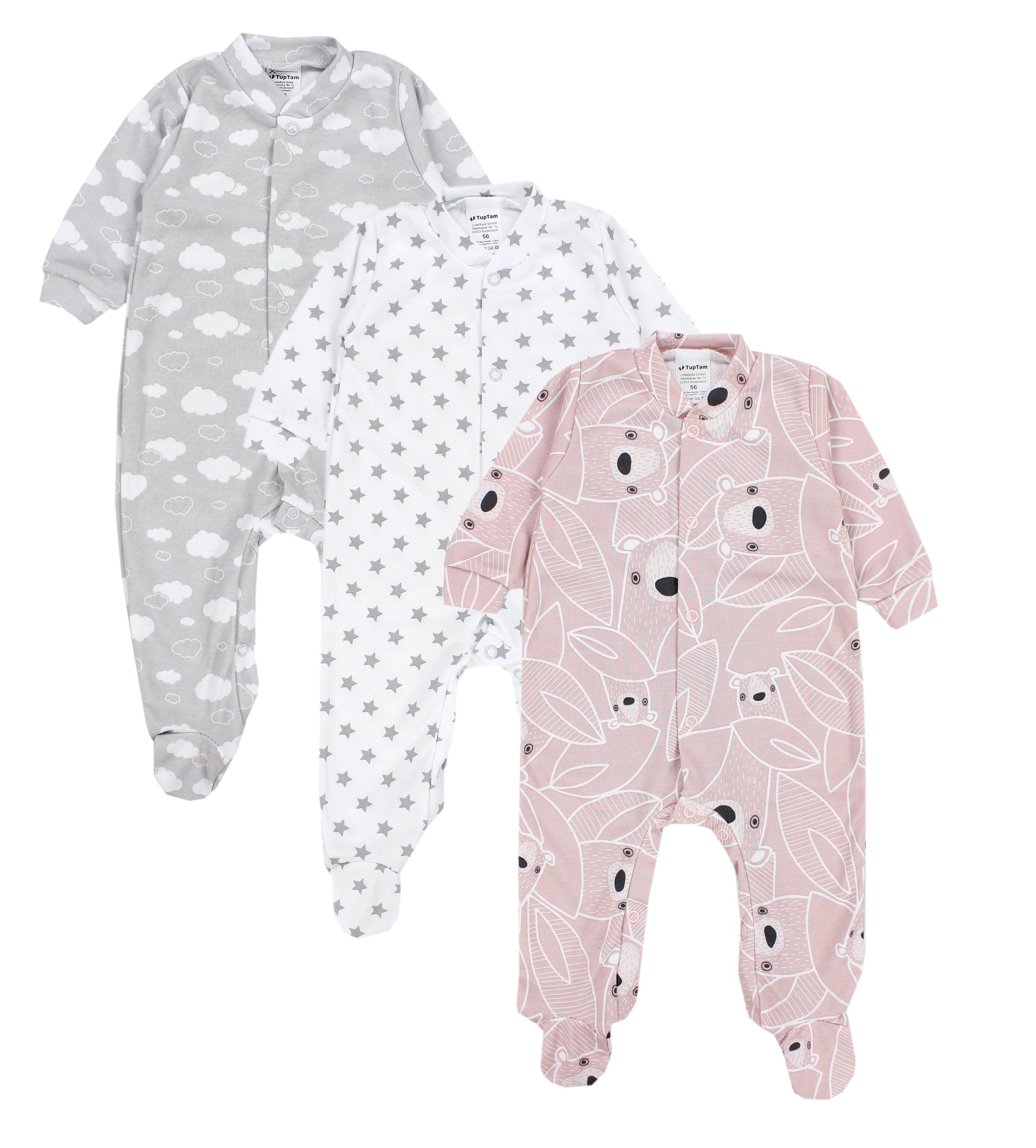 Schlafoverall TupTam Baby Mädchen Schlafstrampler mit Fuß 3er Pack