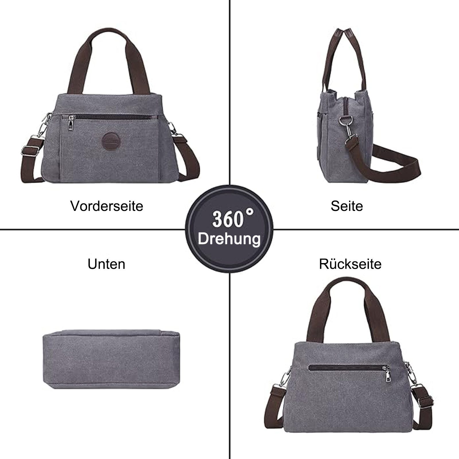 HAUSS SPOLE Schultertasche Damen Henkeltasche Tragetasche Aktentasche Tasche Shopper Leinen (1-tlg., 32 x 12 x 22 cm, 3 große Reißverschlusstaschen), für die Büroarbeit, die Schule, Reisen, Partys und den Strand