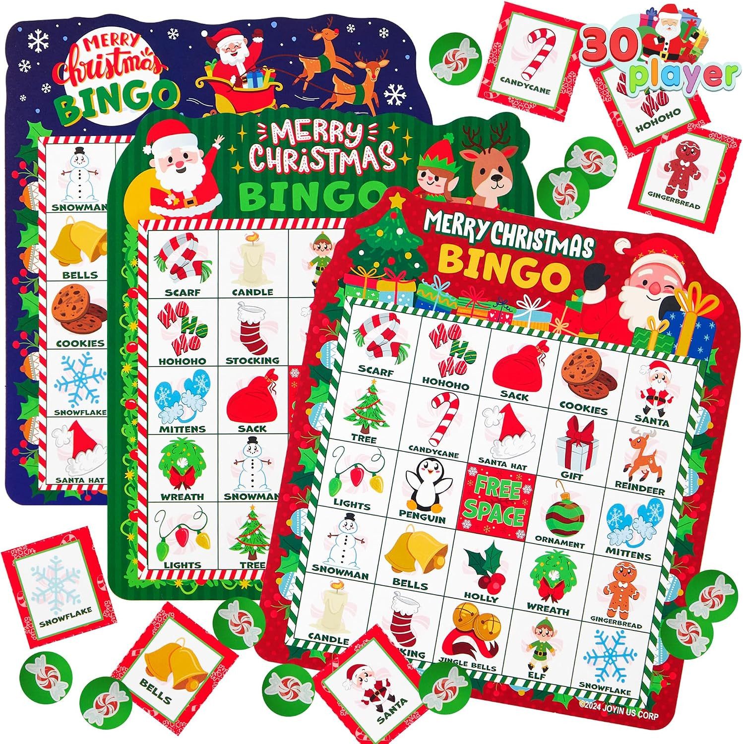 JOYIN Spiel JOYIN Weihnachts-Bingo-Kartenspiel für 30 Spieler, 3 Farben