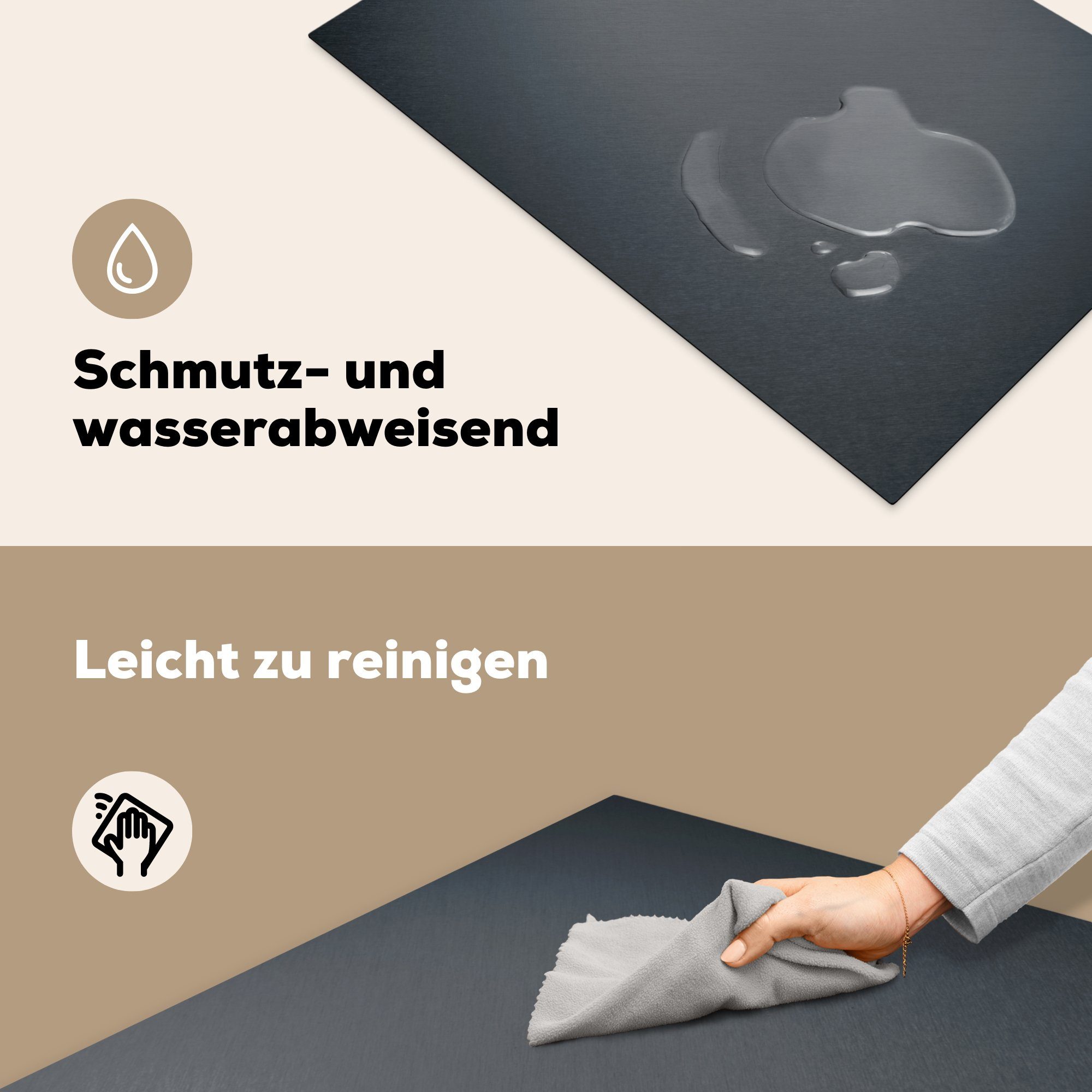 MuchoWow für Schwarz Grau tlg), - Vinyl, Weiß, Induktionskochfeld die (1 küche, 81x52 Metallic-Druck Herdblende-/Abdeckplatte Schutz - - cm, Ceranfeldabdeckung