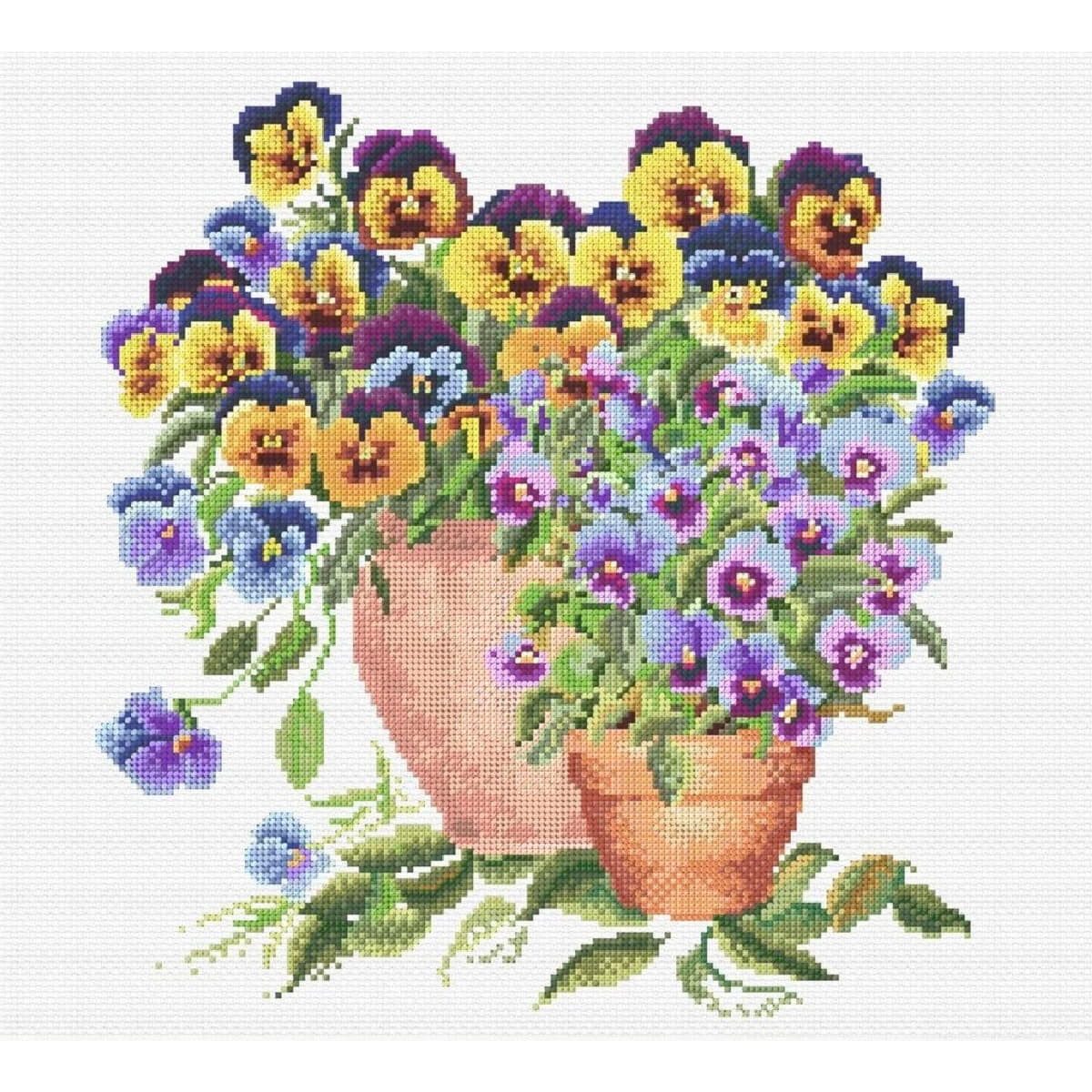 Thea Gouverneur Kreativset Thea Gouverneur kit de point de croix compté "Potted Pansies", 30x30cm, (embroidery kit by Marussia)