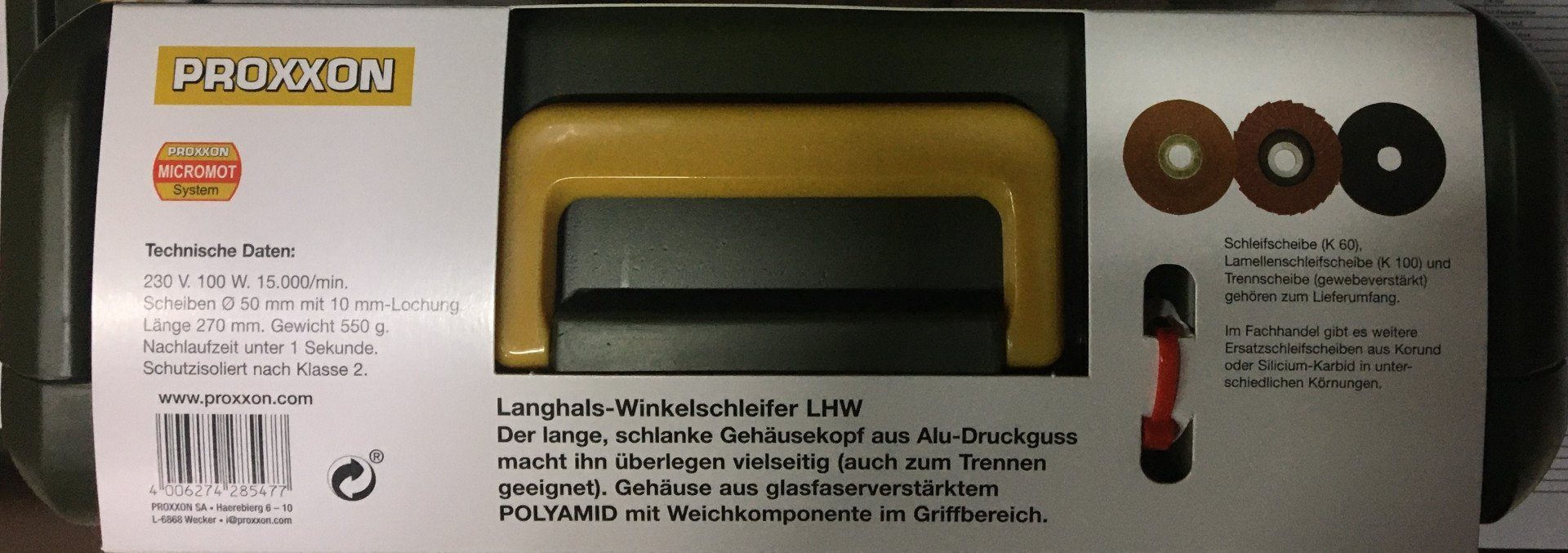 PROXXON INDUSTRIAL Winkelschleifer Proxxon Langhals-Winkelschleifer LHW 100 W Ø 50 mm