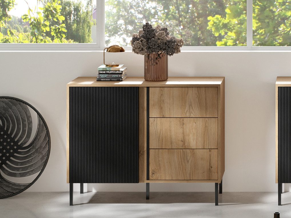 Schubkastenkommode Kommode modern schmal 100 cm breit, geriffelte Front