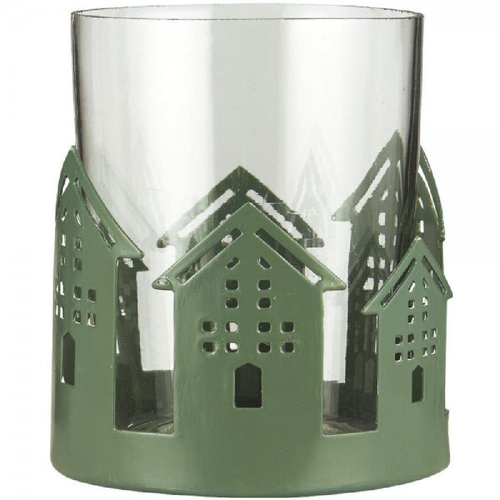 Ib Laursen Windlicht Ib Laursen Kerzenhalter für Teelicht mit Häusern aus Metall Grün (8,5x