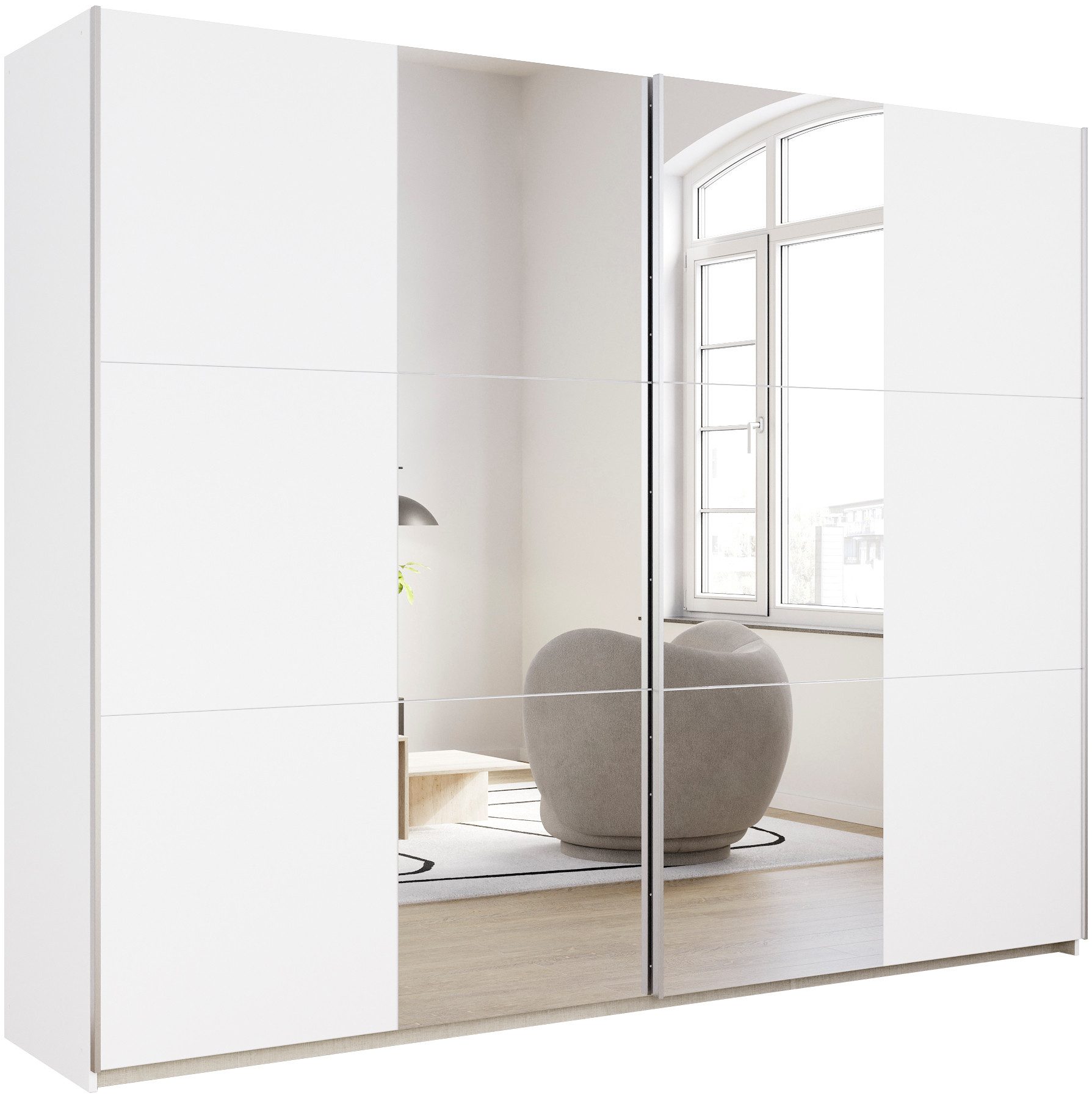 rauch Schwebetürenschrank Kleiderschrank Drehtürenschrank Schrank Garderobe KRONACH (in 3 Ausstattungen BASIC/CLASSIC/PREMIUM, Breiten 131/175/218/261 cm) optional ohne, mit 1 oder 2 Spiegel, viel Stauraum MADE IN GERMANY