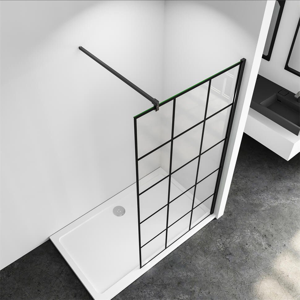 duschspa Duschwand 8mm Glaswand Duschwand mit schwarzem Gitter Duschtrennwand Nano Glas, Einscheibensicherheitsglas, Sicherheitsglas, (Set), Duschwand erhältlich in 5 verschiedenenbreiten(80-140cm)
