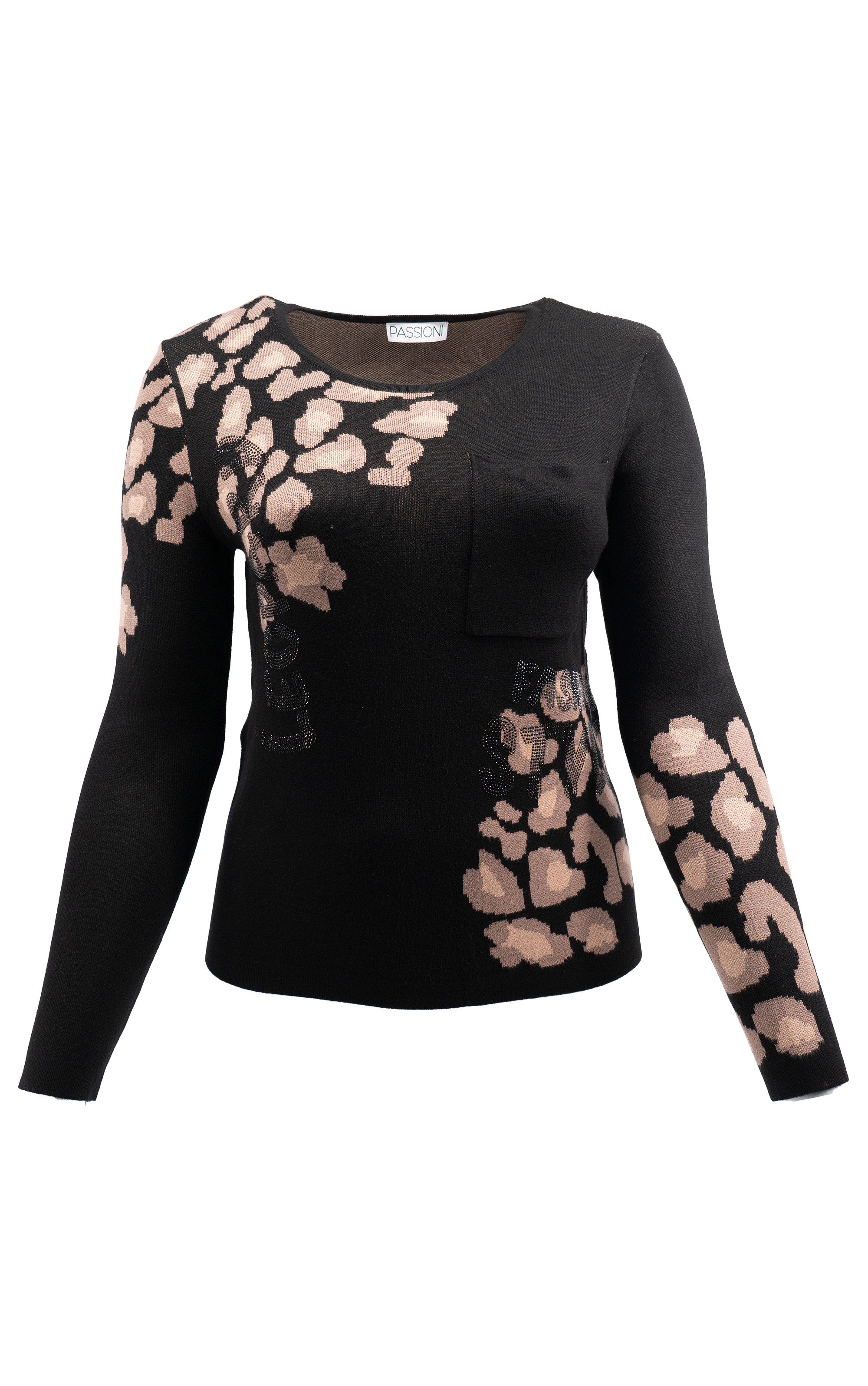 Passioni Strickpullover mit Leopardenmuster und Strassdetails günstig online kaufen