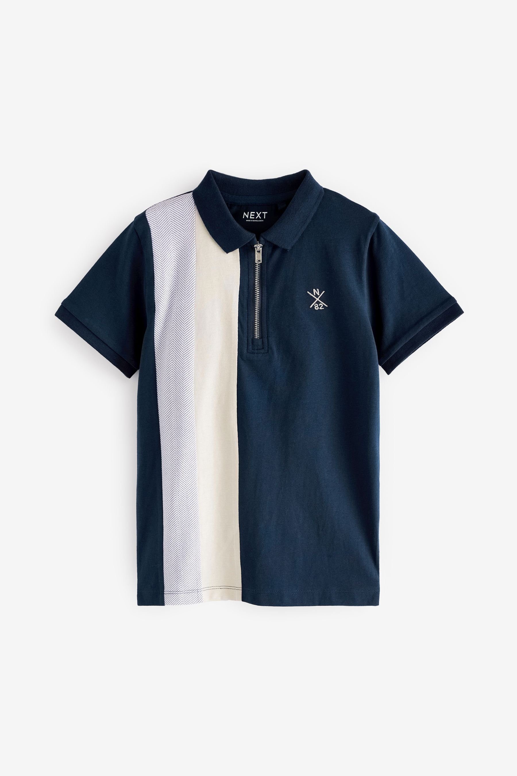 Next Poloshirt Kurzärmeliges Polohemd mit Reißverschluss (1-tlg) Navy/Stone Natural