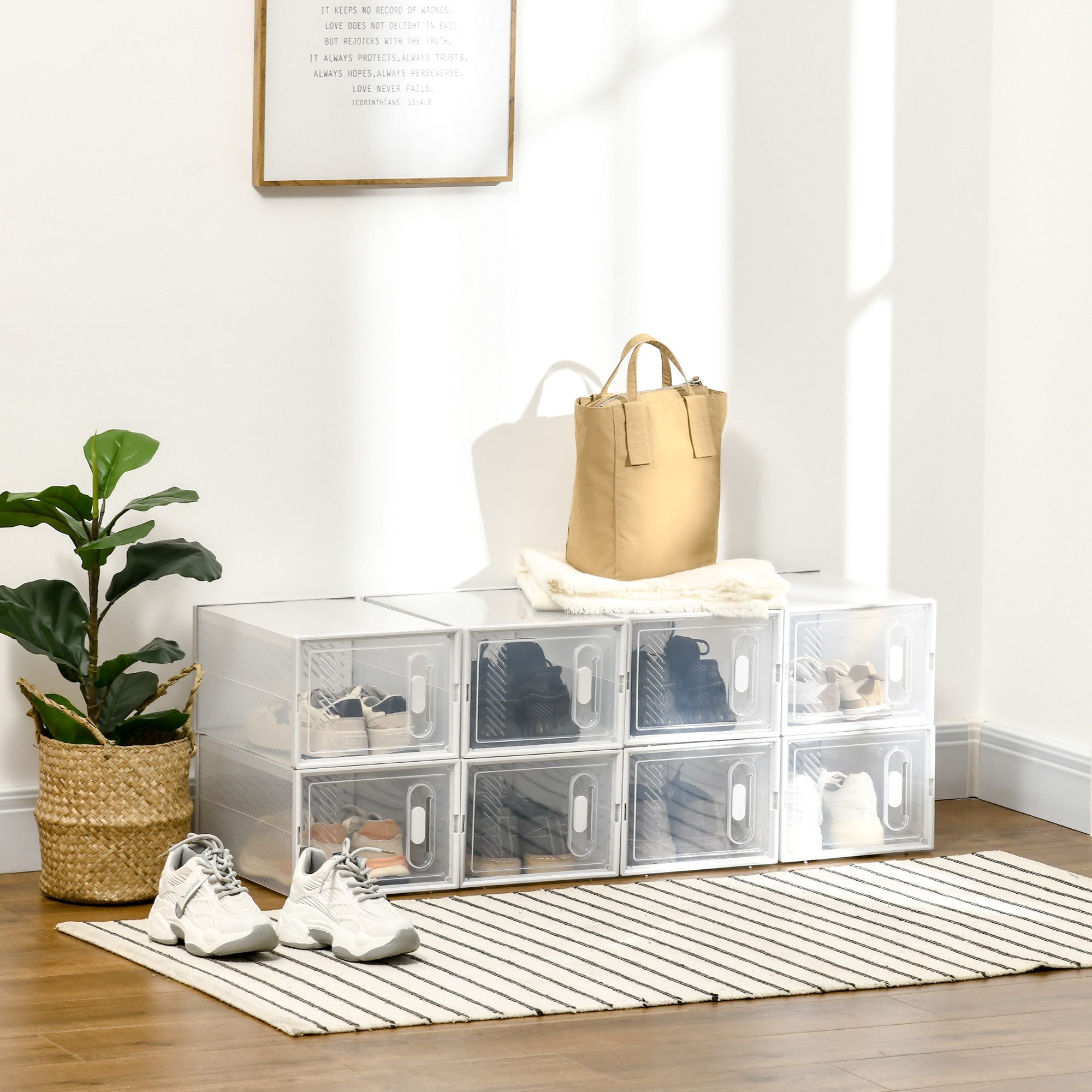 HOMCOM Schuhregal Aufbewahrungsbox mit 8 Fächern, DIY Schuhbox 8-tlg., Kunststoff Transparent 25 x 35 x 19 cm