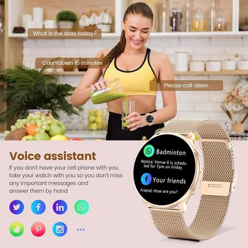 elfofle Bluetooth-Anruf-Funktion Smartwatch (1,39 Zoll, Android, iOS), mit Telefonfunktion,IP67 Wasserdicht 120 Sport Pulsuhr Schlafmonitor