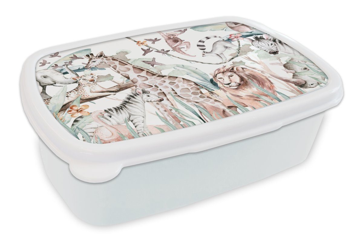 - MuchoWow Kunststoff, Aquarelle Tiere Pflanzen Kinder Pastell - für Jungs -, und weiß - für Kinder - Mädchen - - Brotbox Brotdose, Erwachsene, (2-tlg), Lunchbox Jungen und Mädchen