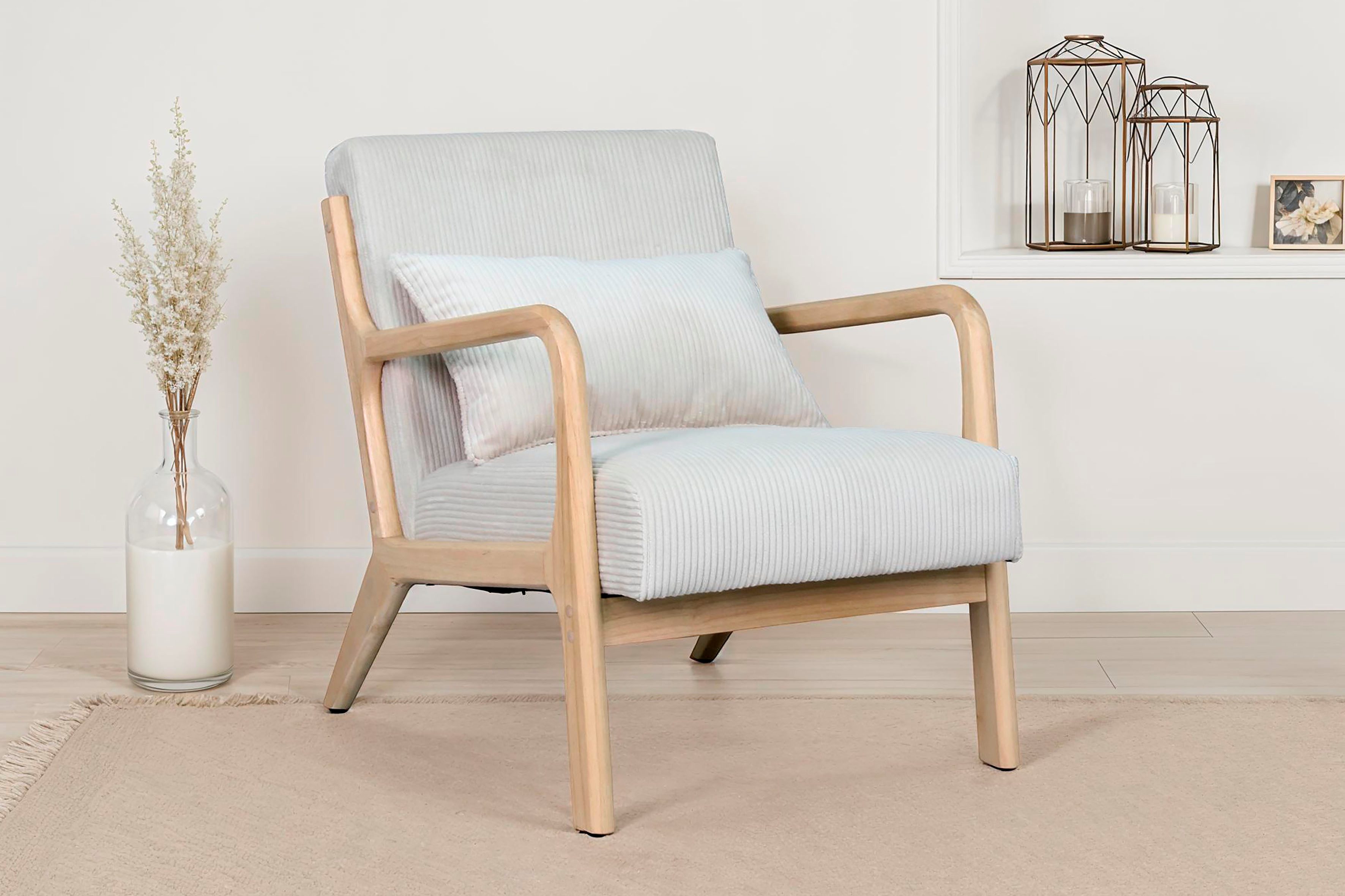 byLIVING Sessel NOHR, Grob-Cord, Gestell Massivholz Rubberwood, Separates Zierkissen