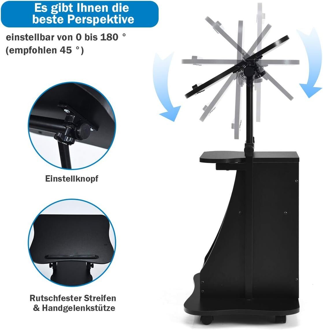 KOMFOTTEU Laptoptisch höhenverstellbar, Laptopständer mit 4 Rädern