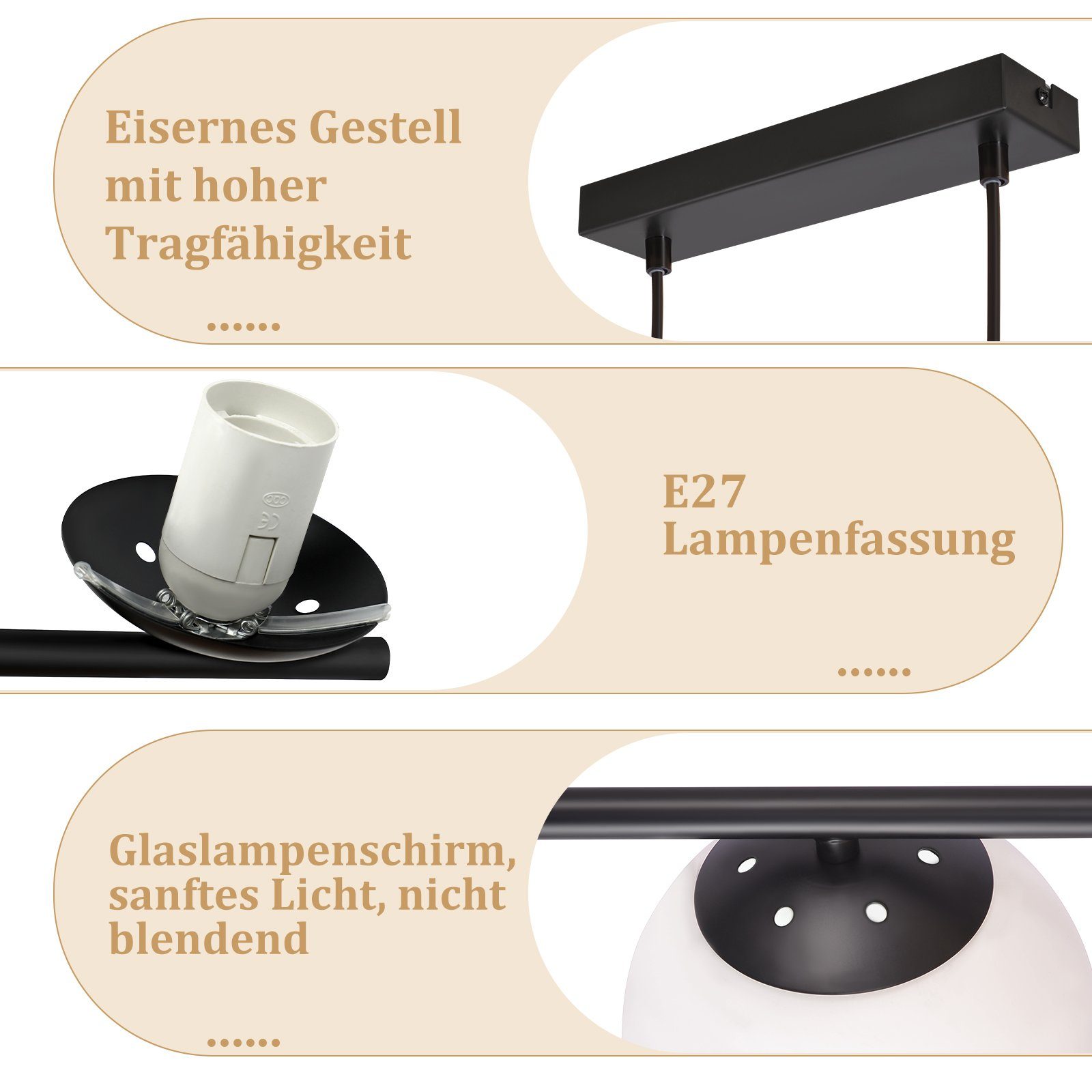 ZMH Pendelleuchte Esstisch Hängeleuchte Glas Hängelampe E27 5-Flammig, ohne Leuchtmittel, Kreative Esstischlampe für Esszimmer Wohnzimmer – Bild 5 von 5