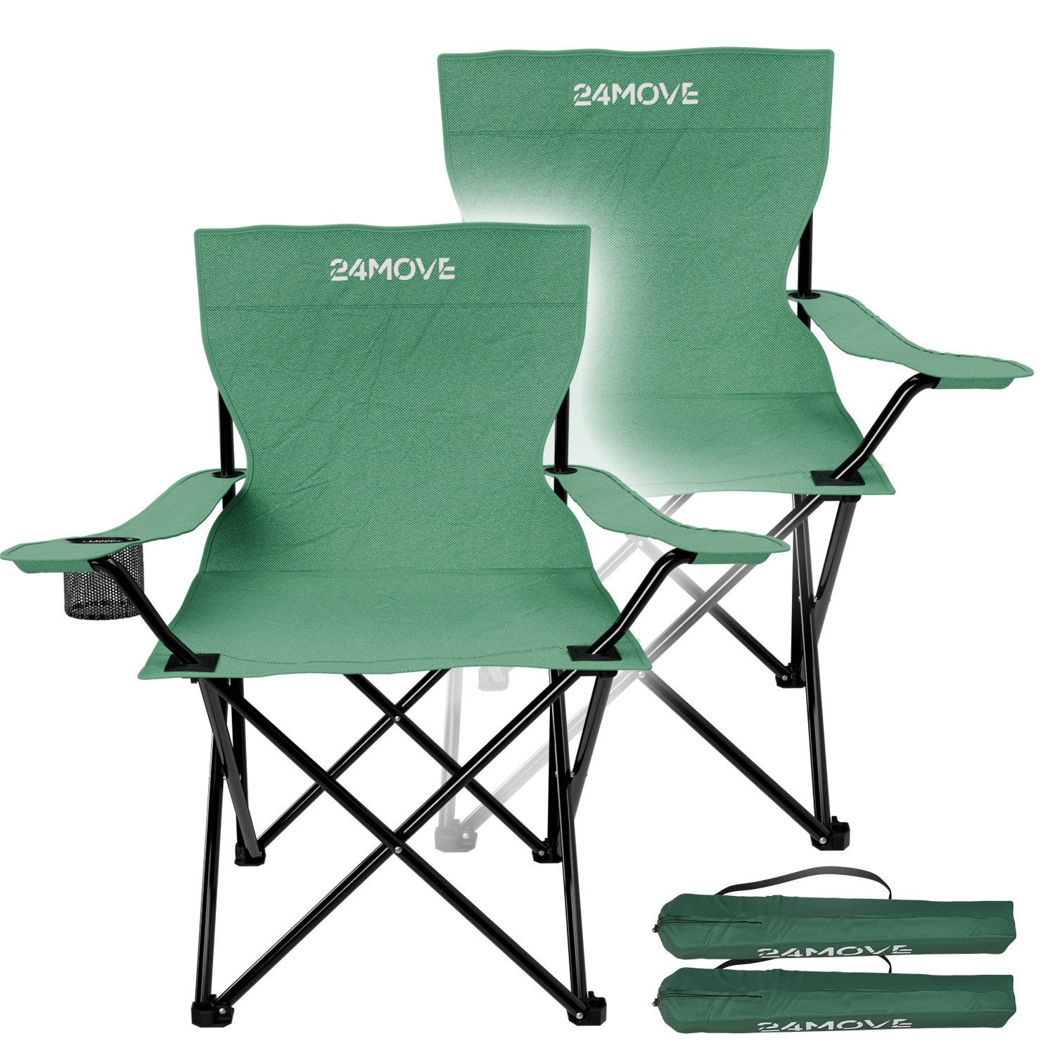 Campingstuhl 24MOVE® Campingstuhl faltbar,2er Set,Anglerstuhl,Liegestuhl,Getränke