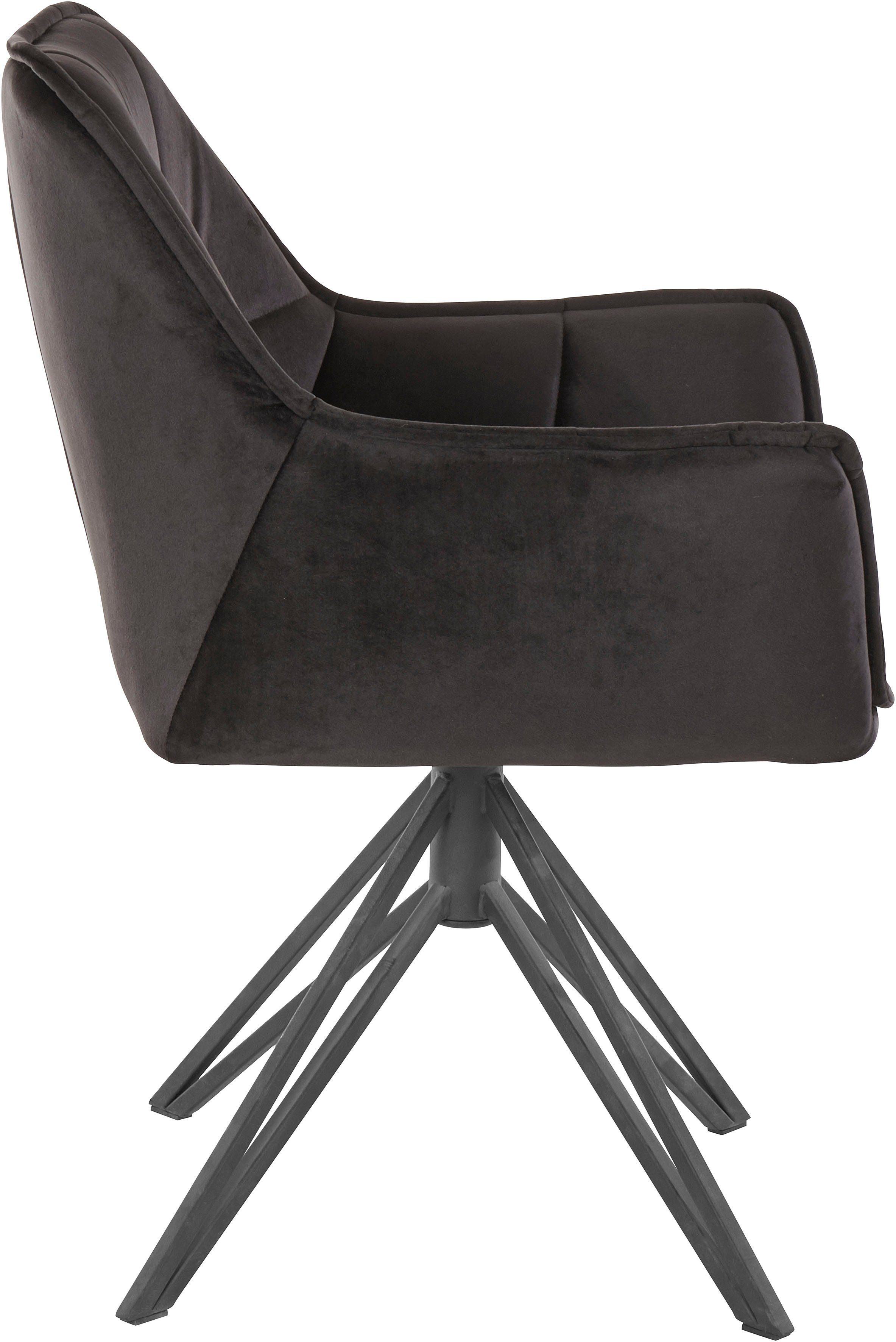 aus Sitz schwarzes 48 cm in Esszimmerstuhl Gestell Sitzhöhe (2 Veloursstoff, St), mit Kilden andas Metall,