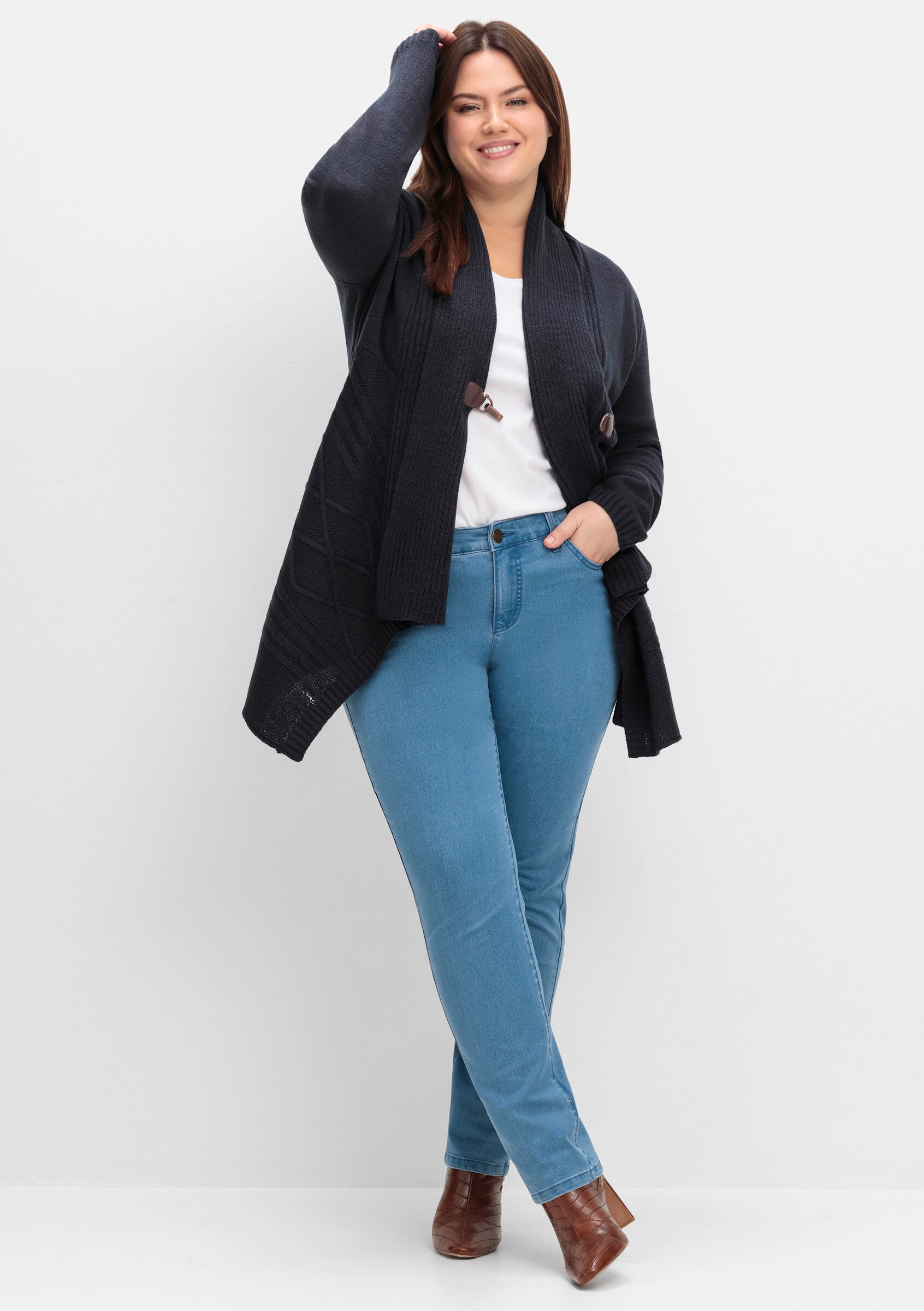 sheego by Joe Browns Strickjacke Longstrickjacke . mit Schalkragen und eleg günstig online kaufen