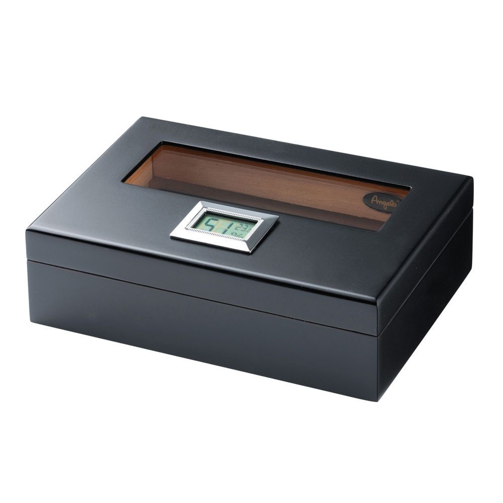 Coumo Humidor Black Design Tischhumidor, für 5 Zigarren, Digital Hygrometer