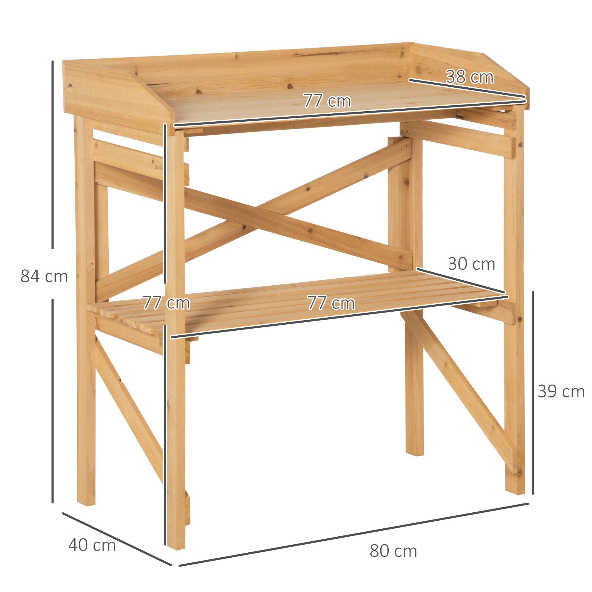 Outsunny Pflanztisch mit Ablagefläche, Holz (Gärtnertisch, 1-St., Blumentisch), für Garten, Braun