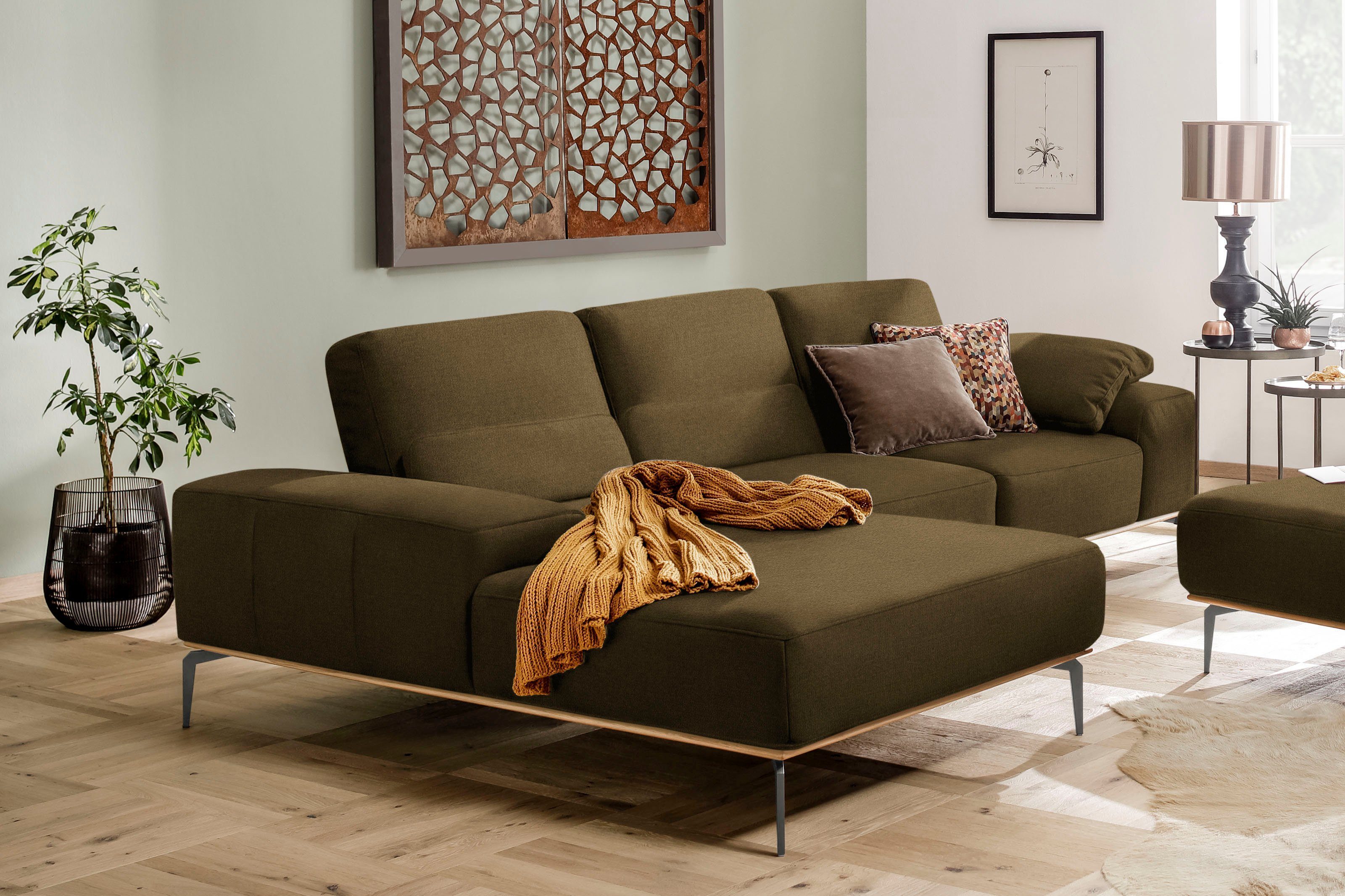 W.SCHILLIG Ecksofa run, mit Holzsockel, Füße in Anthrazit pulverbeschichtet, Breite 299 cm