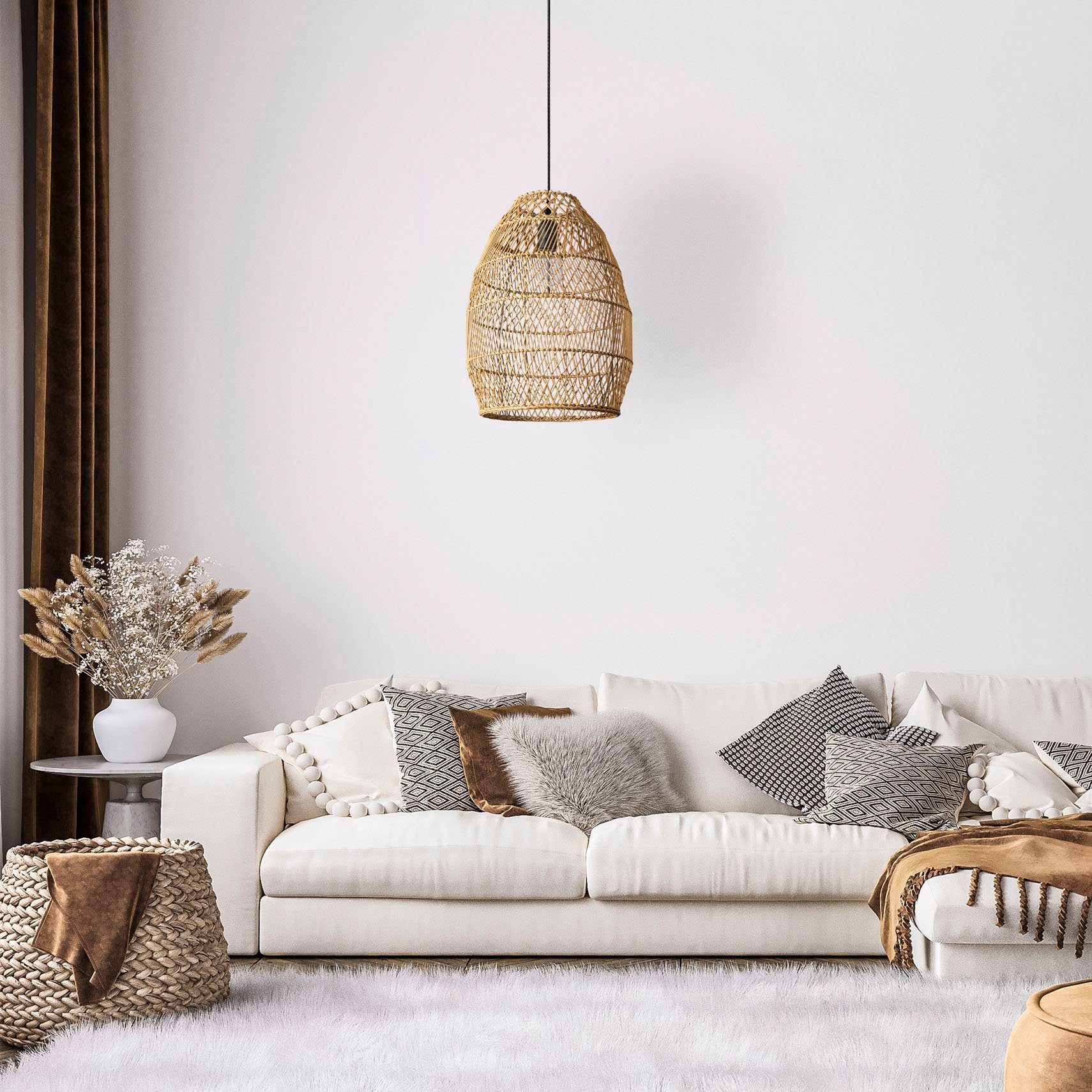 Home Boho Esstisch Pendelleuchte Korblampen E27 Küche LED Rattan Leuchtmittel, ohne Rustikal Paco VIHMO, Pendellampe