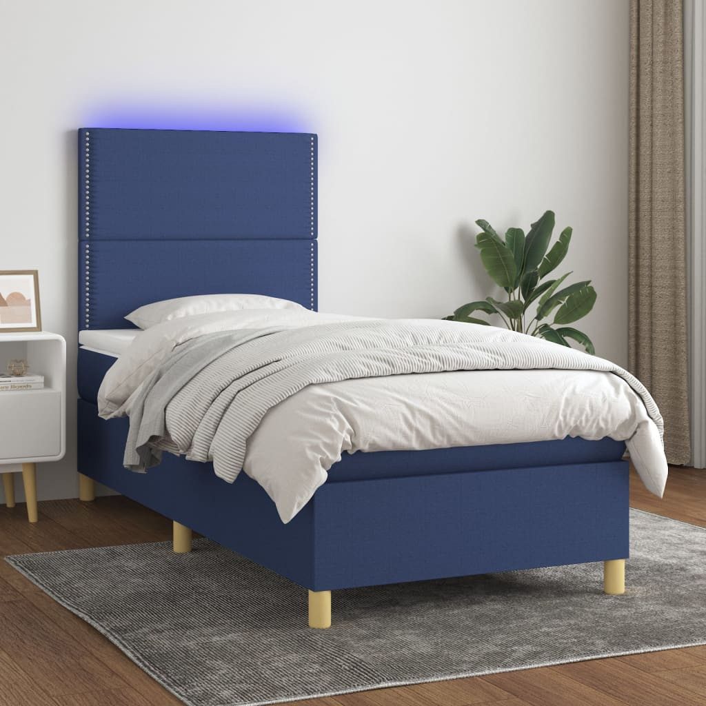 vidaXL Boxspringbett (100 x 200 cm, mit Nieten, Blau), mit LED günstig online kaufen