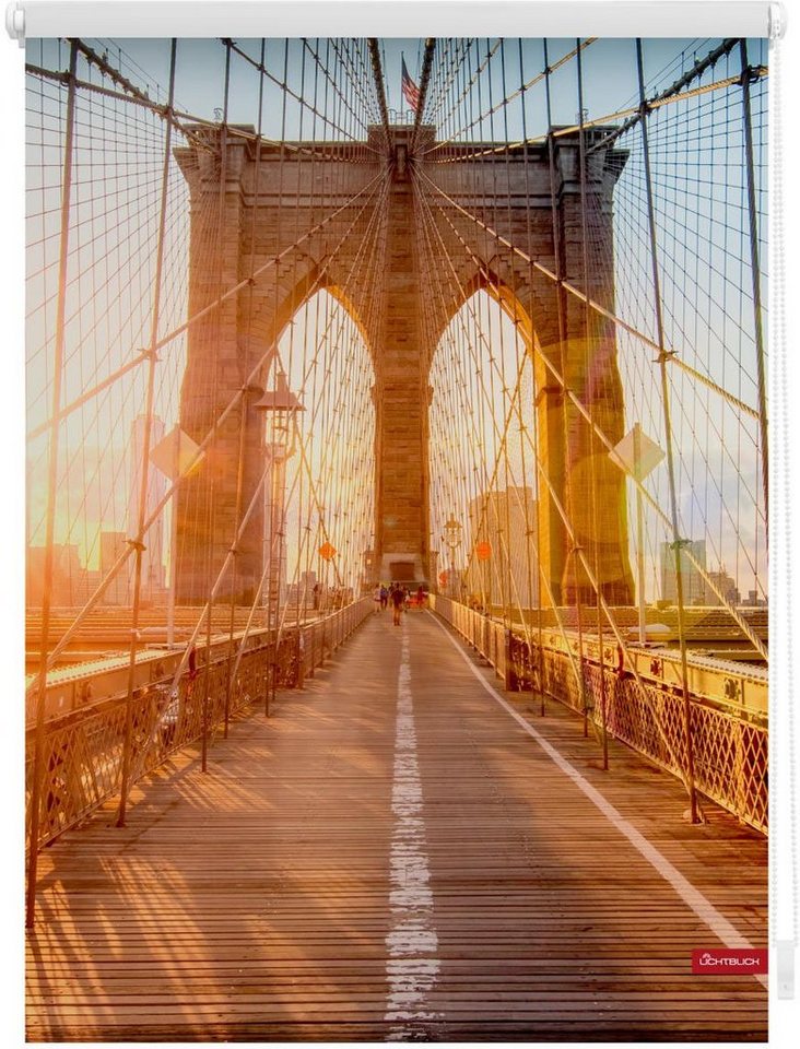 Seitenzugrollo Rollo Klemmfix, ohne Bohren, Verdunkelung, Brooklyn Bridge -  Orange, LICHTBLICK ORIGINAL, verdunkelnd, freihängend, Klemmfix