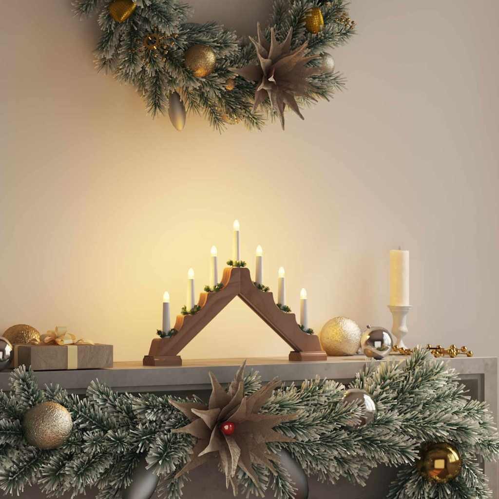 vidaXL LED-Christbaumkerzen Weihnachtskerzenbrücke 7 LEDs Warmes Weiß 39,5 x 5 x 29 cm