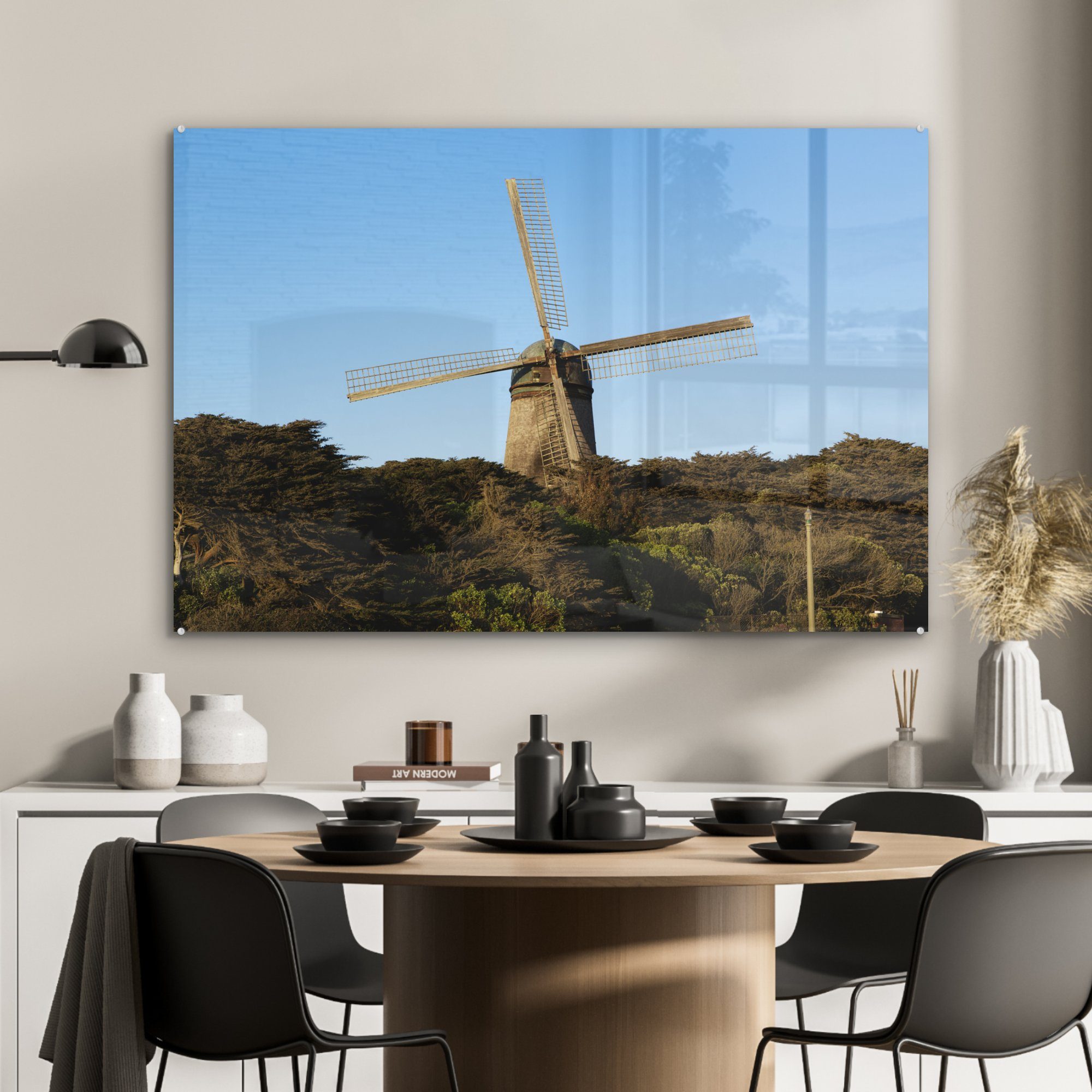 Francisco - San Windmühle, MuchoWow Wohnzimmer Acrylglasbilder - Bäume Schlafzimmer & Acrylglasbild (1 St),
