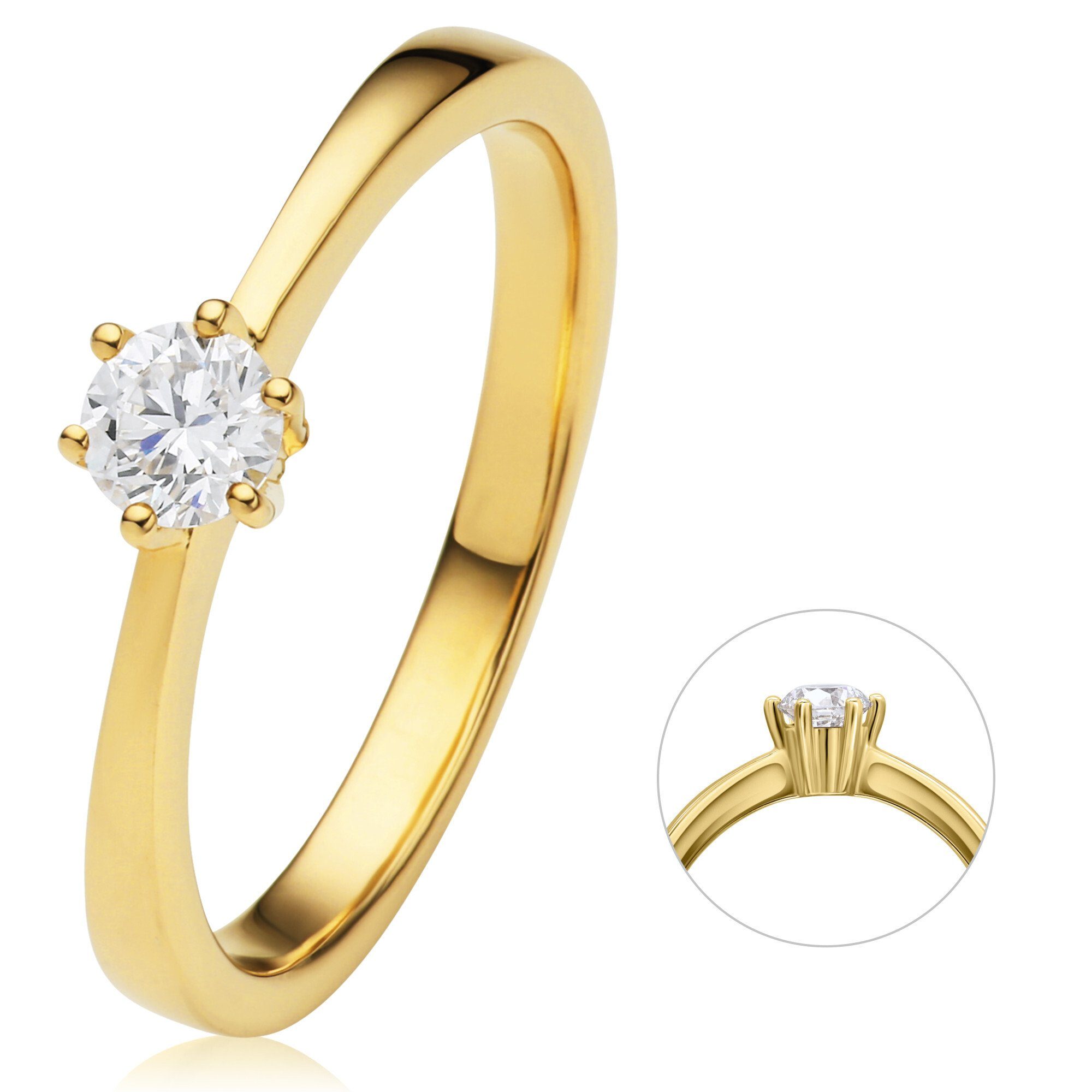 ONE ELEMENT Diamantring aus ct Gold Gelbgold, Damen 0.2 Ring Diamant Brillant Schmuck 585