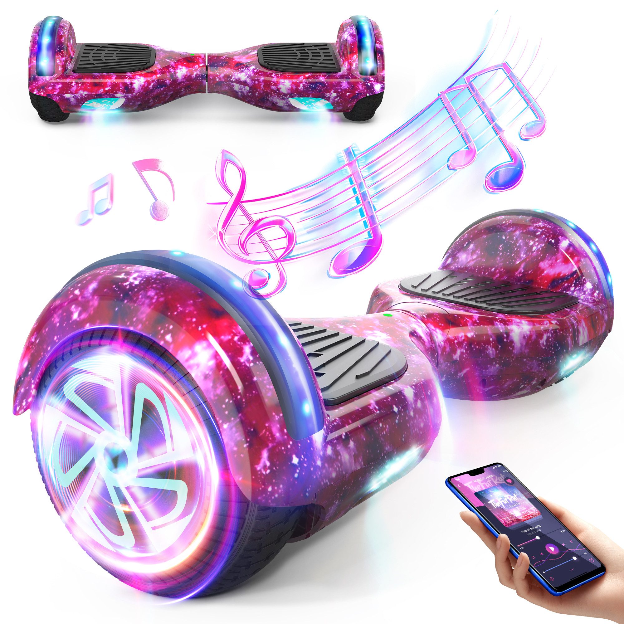 SISIGAD Balance Scooter 6,5 Zoll Dualmotorräder, Hoverboard mit LED-Licht, Smart Bluetooth, 10 km/h, Hoverboard mit LED Lichter Bluetooth,Geschenk für Kinder