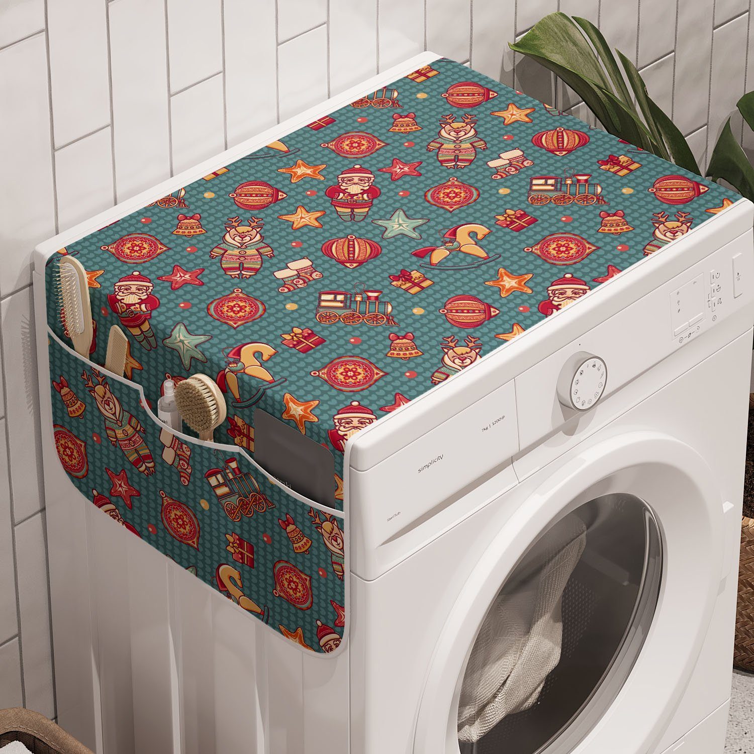 Anti-Rutsch-Stoffabdeckung Trockner, Abakuhaus Noel Themed und Weihnachten Cartoon für Badorganizer Waschmaschine