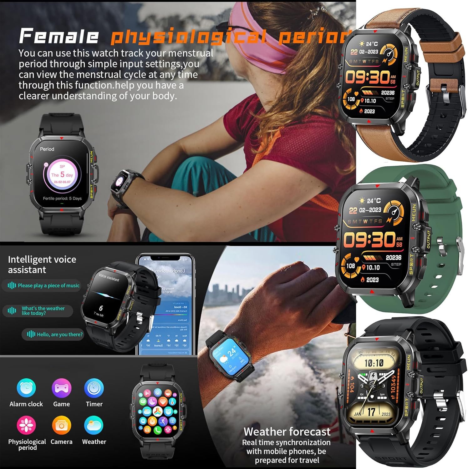 SGDDFIT Smartwatch (4,9 cm, android ios), 1.96 Zoll HD Smartwatch mit Telefonfunktion und Gesundheits-Tracking