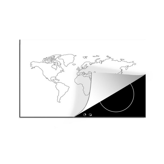 MuchoWow Herdblende-/Abdeckplatte Weltkarte - Einfach - Schwarz - Weiß Vinyl (1 tlg) induktionskochfeld Schutz für die küche Ceranfeldabdeckung