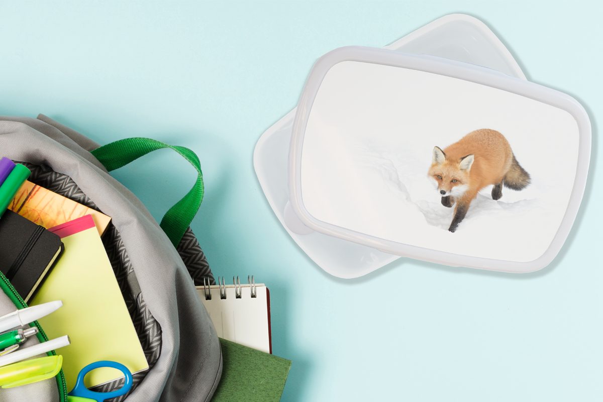 MuchoWow Lunchbox Fuchs - für Schnee - Kunststoff, und Brotbox für (2-tlg), Mädchen Erwachsene, Kinder Brotdose, und weiß Jungs Winter