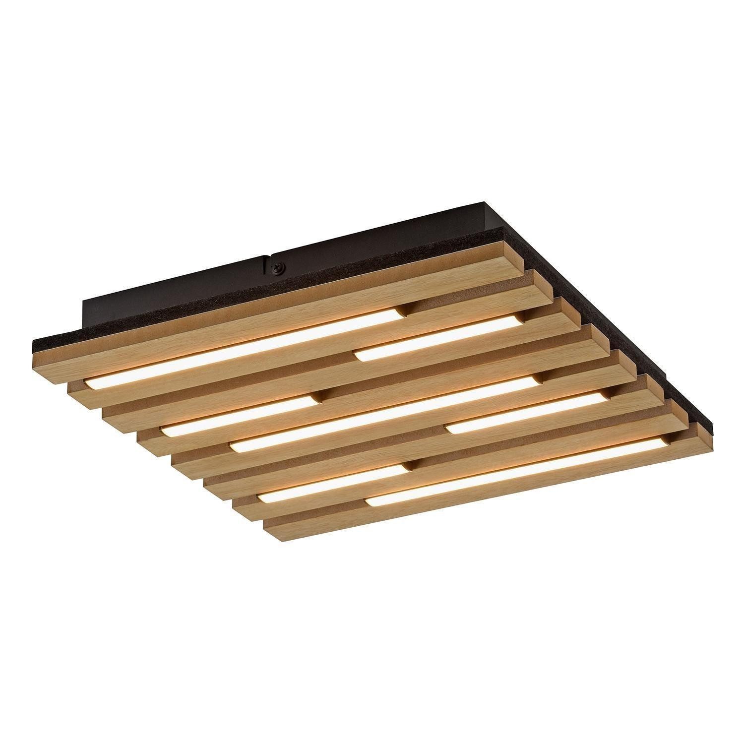 JUST LIGHT LED Deckenleuchte AKUSTIK, Braun, Schwarz, Holzfurnier, Metall, LED fest integriert, Extra-Warmweiß, Akustikfilz, B 30 x H 5 x T 30 cm