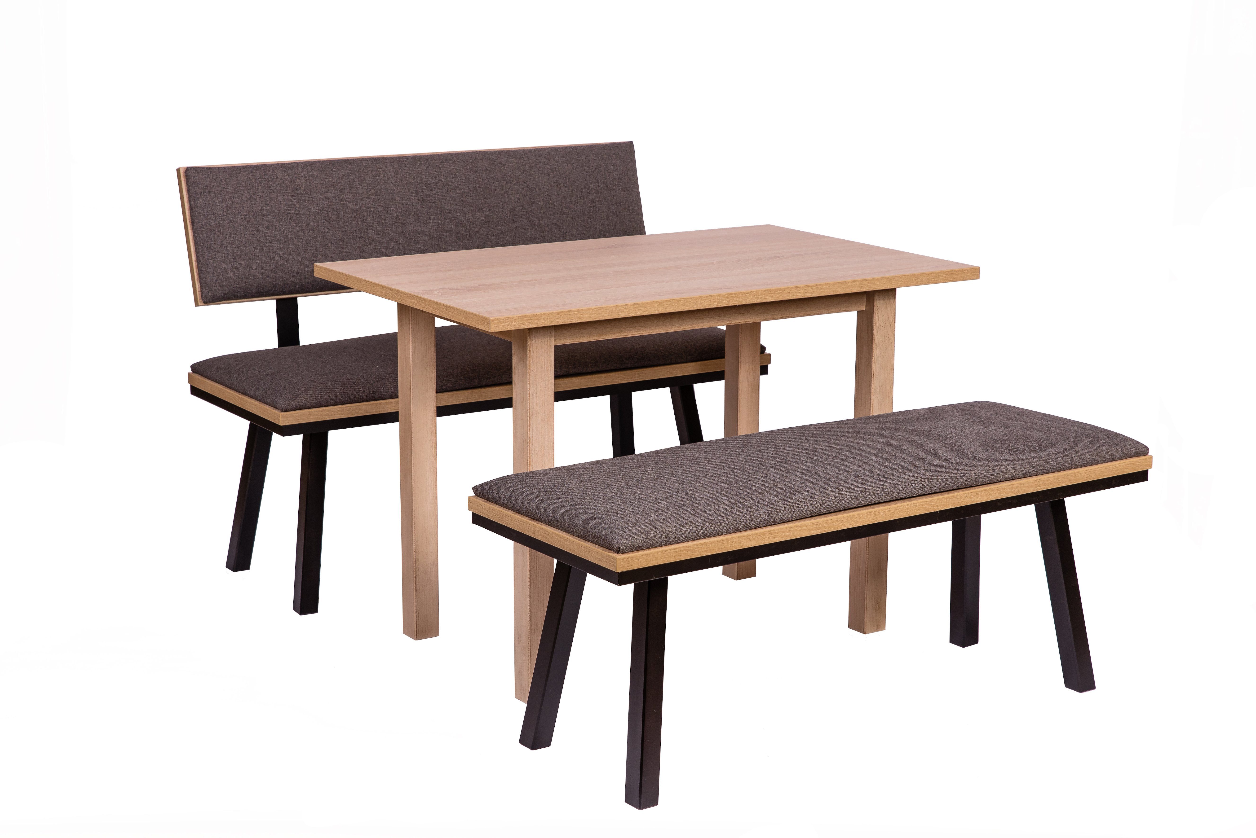 kundler home Essgruppe 'Die Elegante' Sitzbank mit Lehne, teilmassiv, Tisch Set 3-tlg., 2 Essbänke mit Tisch für 4 Personen