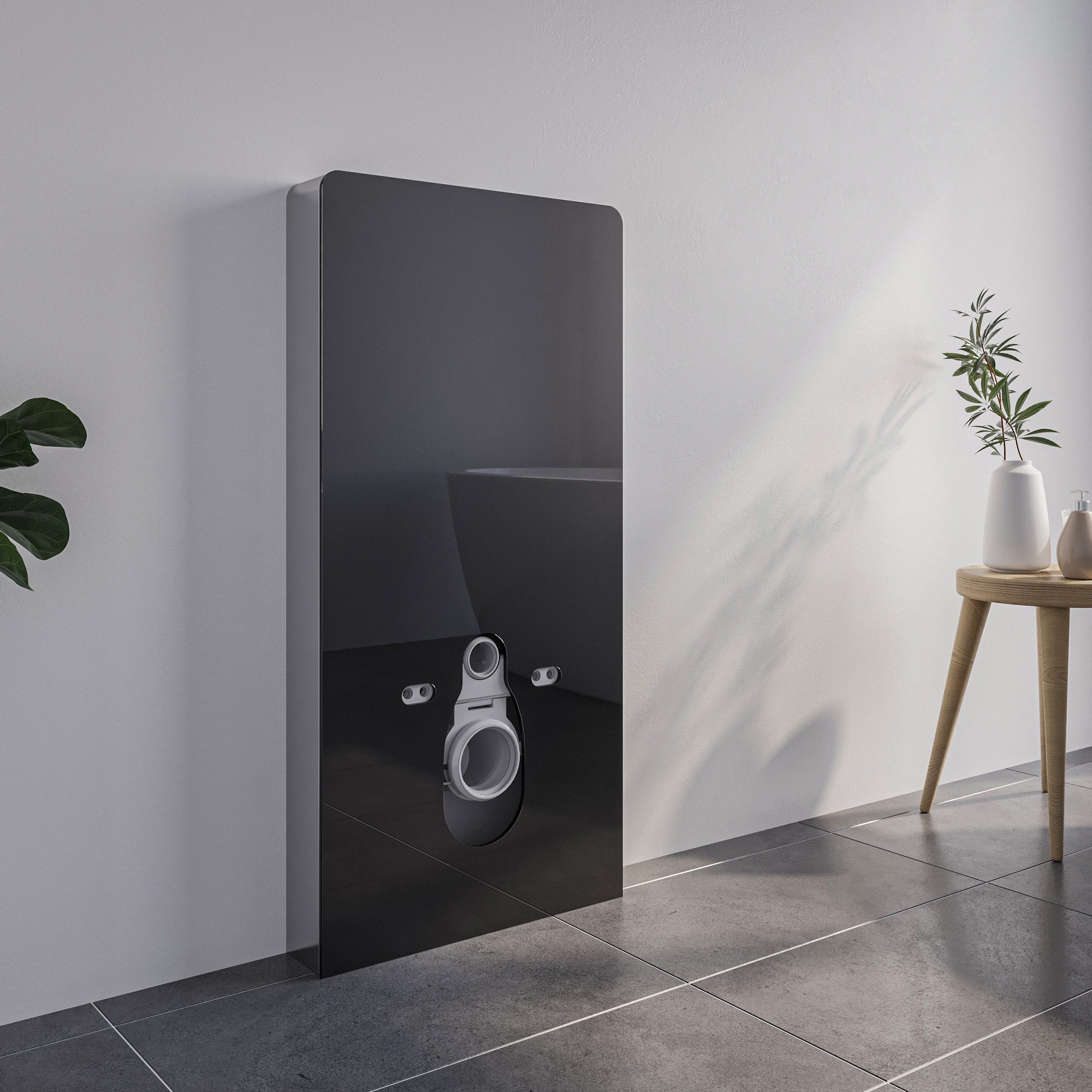 Bernstein Vorwandelement WC Sanitärmodul 805S Schwarz, Aufputz-Sanitärmodul, 2-Mengen-Spülung ohne WC, Sensor Spülung berührungslos
