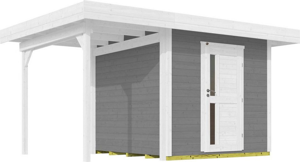 weka Gartenhaus Designhaus 172 A, BxT: 430x314 cm, (Set), mit Anbaudach,  Außen in Wetterschutzfarbe grau lasiert