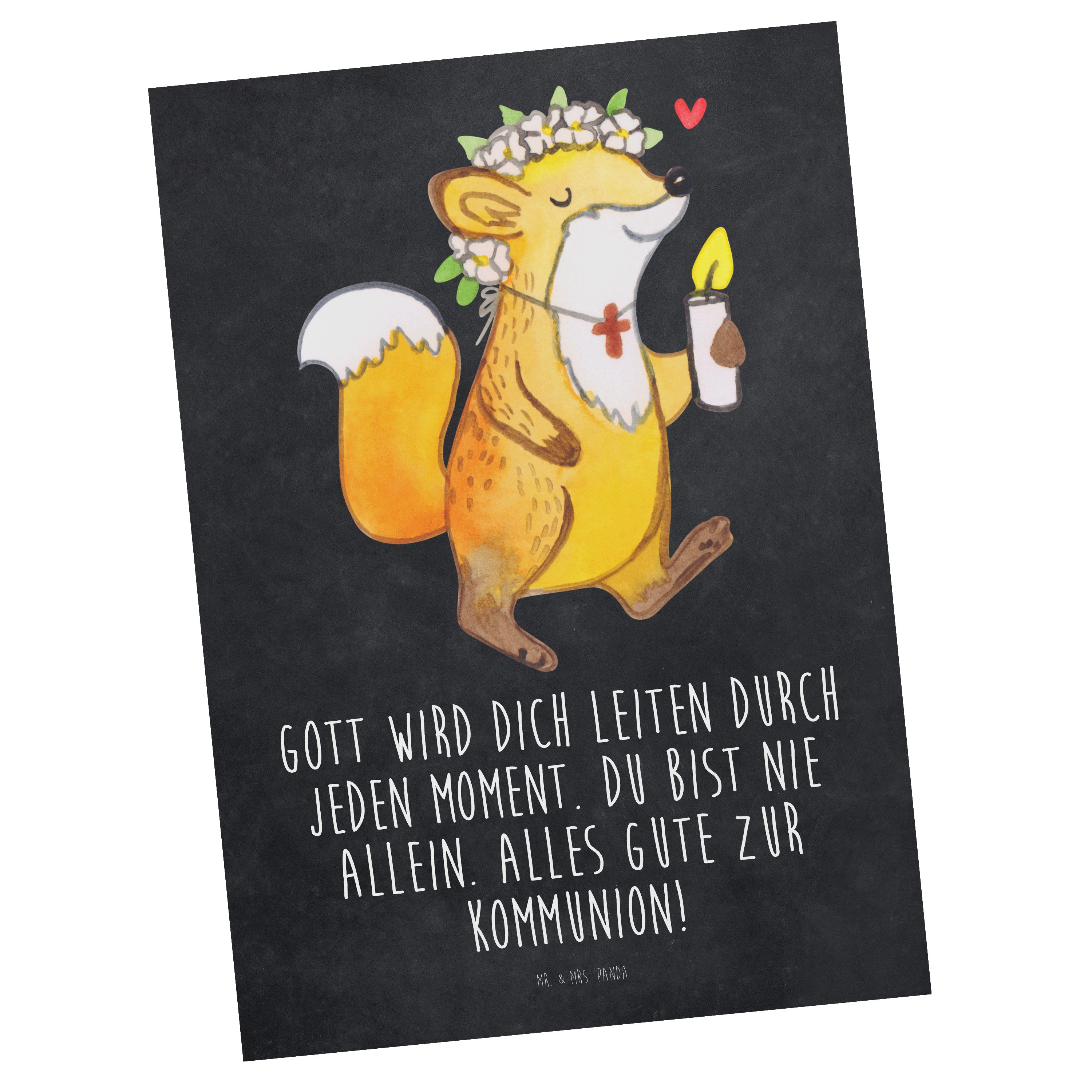 Mr. & Mrs. Panda Postkarte Fuchs Kommunion Mädchen - Kreidetafel - Geschenk, Grußkarte, Konfirma