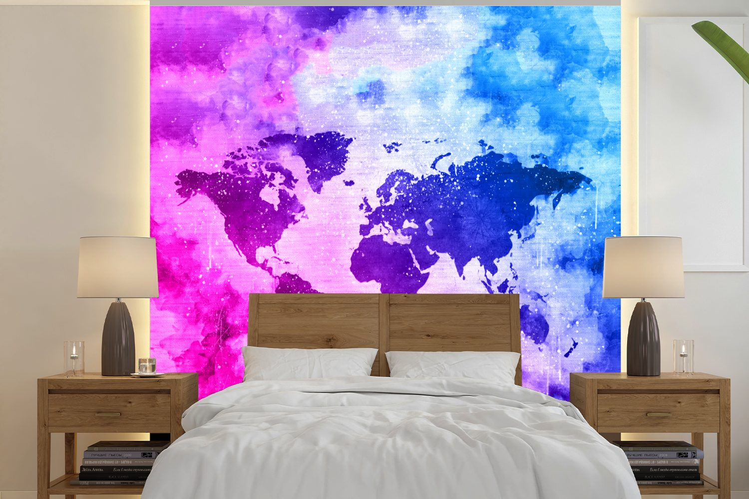 MuchoWow Fototapete Weltkarte - Rauch bedruckt, für Wohnzimmer Farben, (5 St), Schlafzimmer, Vinyl oder Tapete Wandtapete Matt, 
