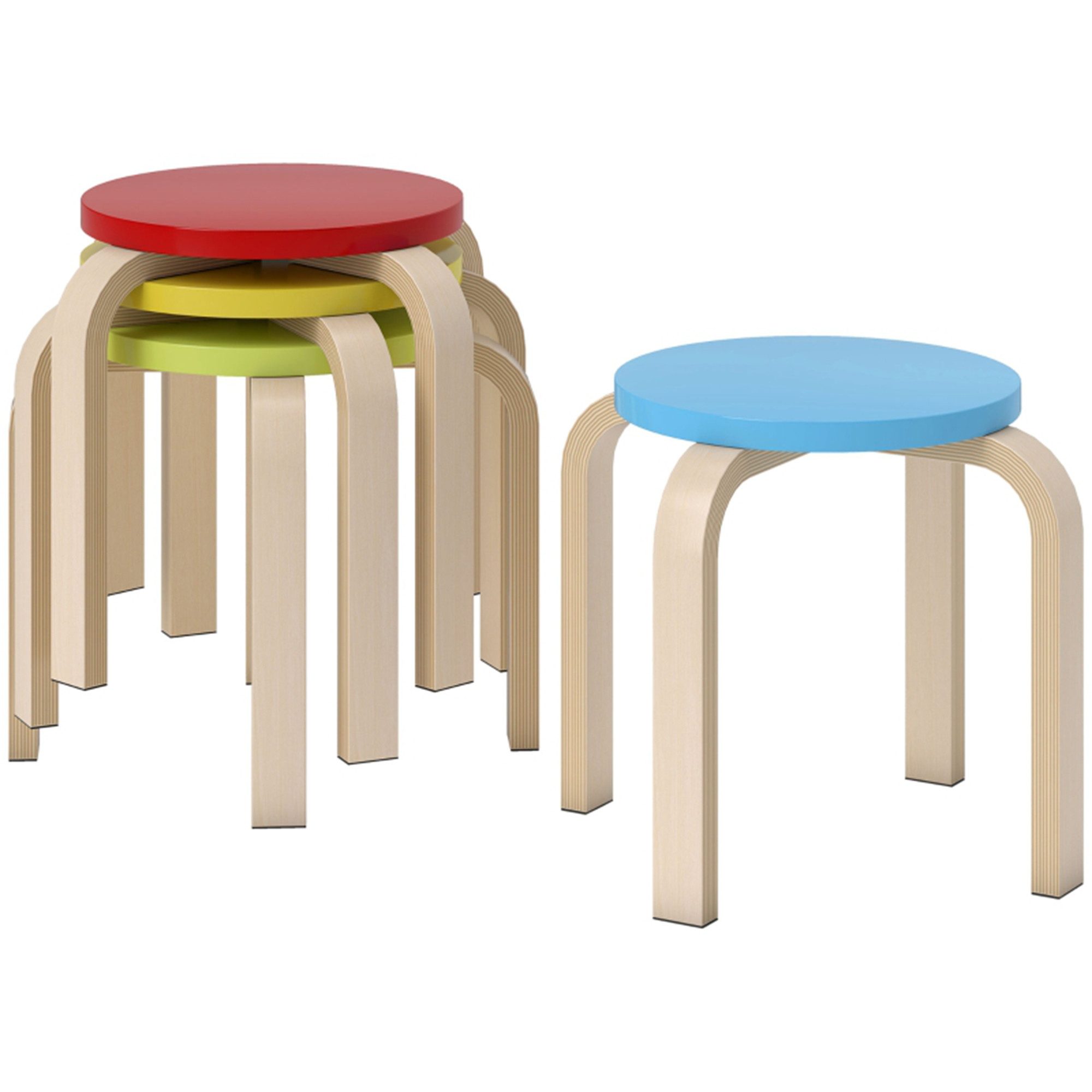 MC Star Hocker 4 Stapelhocker mit Filzfußpolstern, Birken-Sperrholz, lackiert, Bunt (4 St)