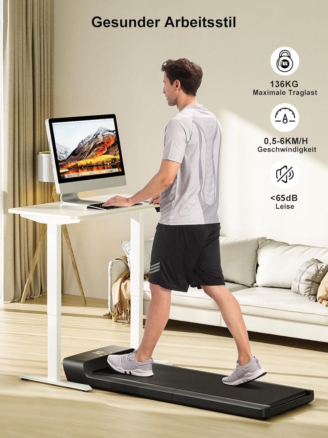 Kingsmith Laufband Klappbares WalkingPad A1 Pro Laufband für Schreibtisch, 180° Falttechnik, App Steuerung, LED Display, 0,5-6 km/h, max.136KG