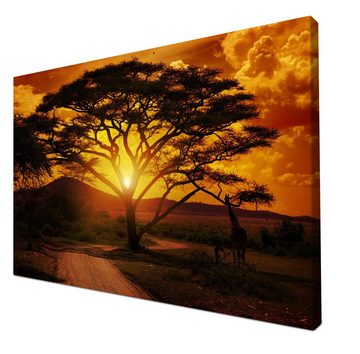 wandmotiv24 Leinwandbild Afrika Sonnenuntergang, Landschaft (1 St), Wandbild, Wanddeko, Leinwandbilder in versch. Größen