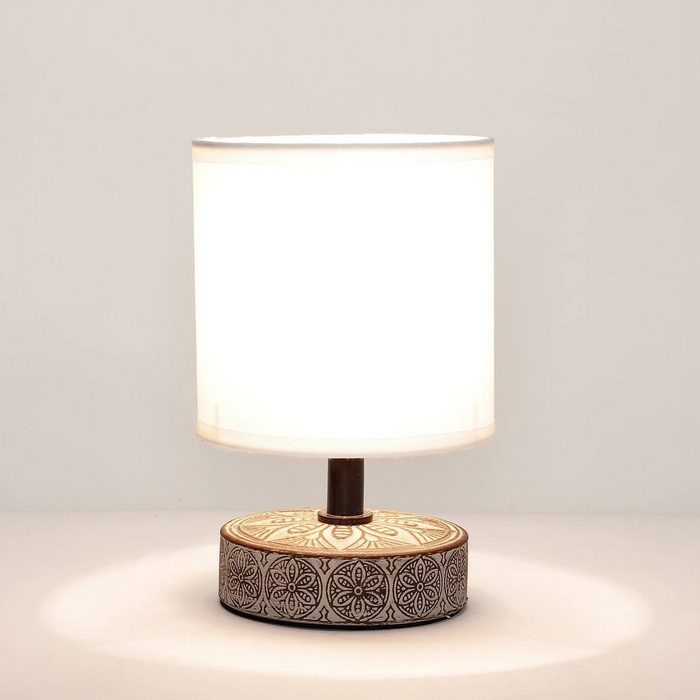 Licht-Erlebnisse Nachttischlampe GERY ohne Leuchtmittel Tischlampe klein 20 cm Keramik Stoff Schirm E14 dekorativ